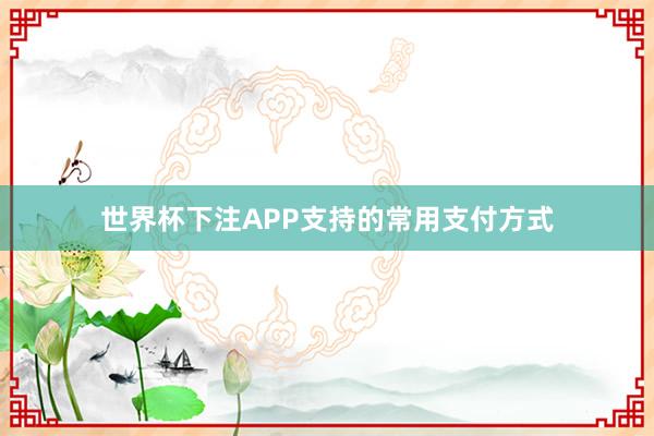 世界杯下注APP支持的常用支付方式