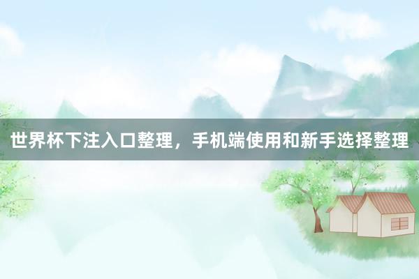 世界杯下注入口整理，手机端使用和新手选择整理
